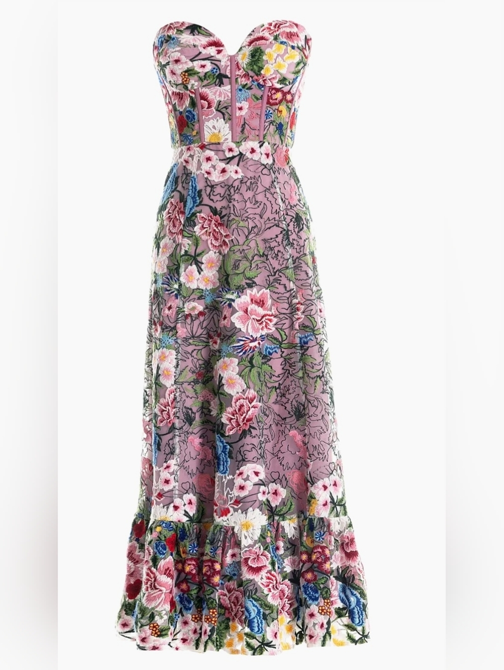 Dress the Population Carina Floral Embroidered Strapless Bustier Fit&Flare Dress